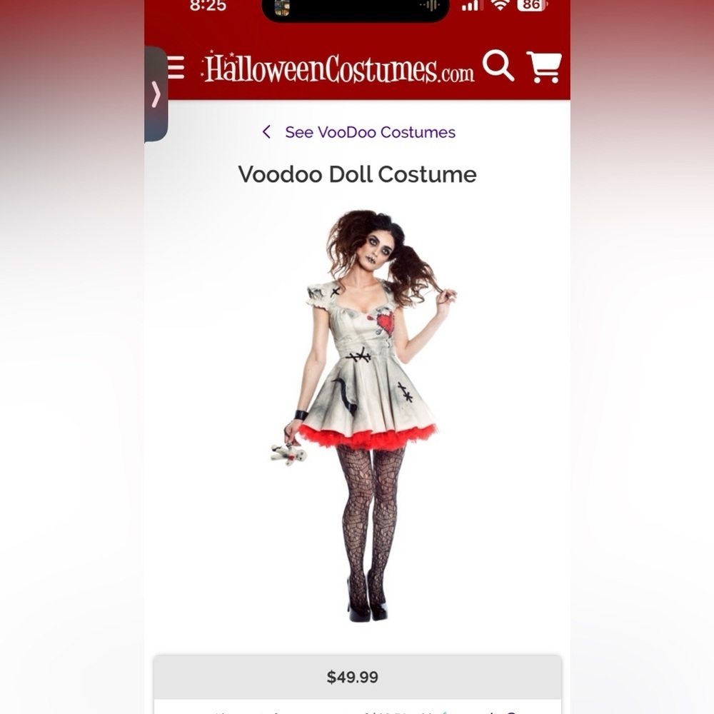 Women’s Large VooDoo Doll Halloween Costume